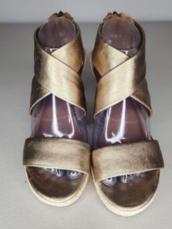 Patricia Nash Shoes - PATRICIA NASH Leather Wedge Espadrille Sandals Antique Gold 8 M US  38 EU